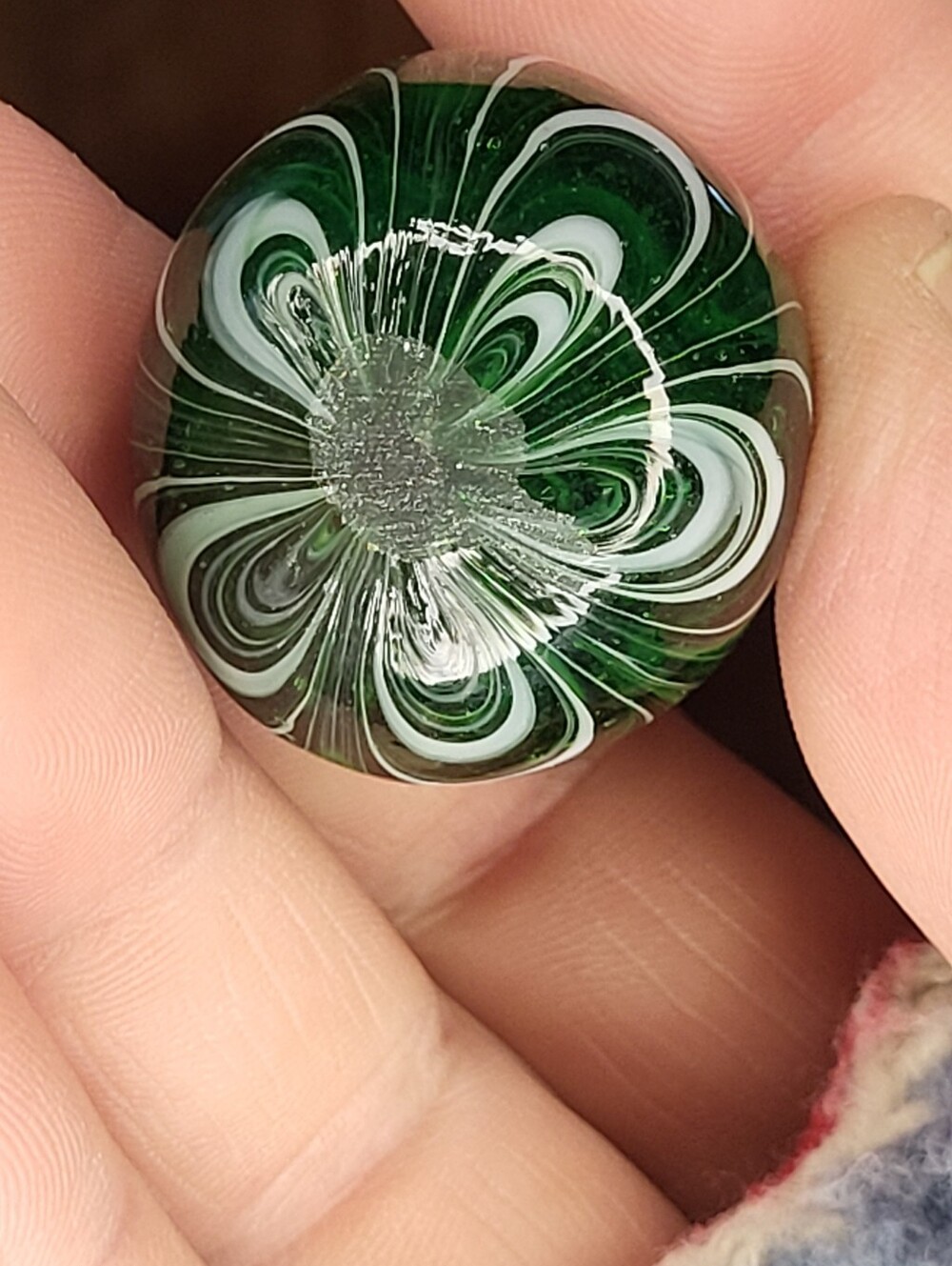Handmade Green Swirl Glass Egg with White Accents - Picture 6 of 9